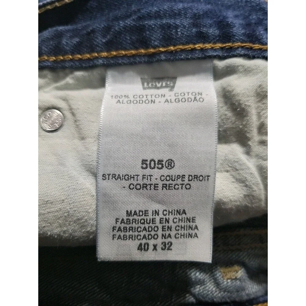 Levi's 505 Straight Jeans Size 40x32 Mens Mid Rise Dark Wash Blue